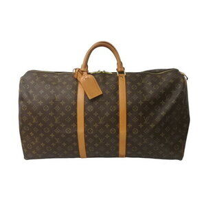 Louis Vuitton Keepall Boston Bag Monogram Brown Natural Leather